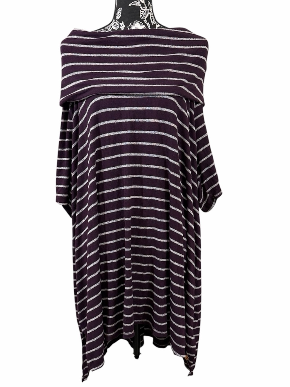 Lane Bryant Livi Plum and White Striped Off-Shoulder Midi Dress